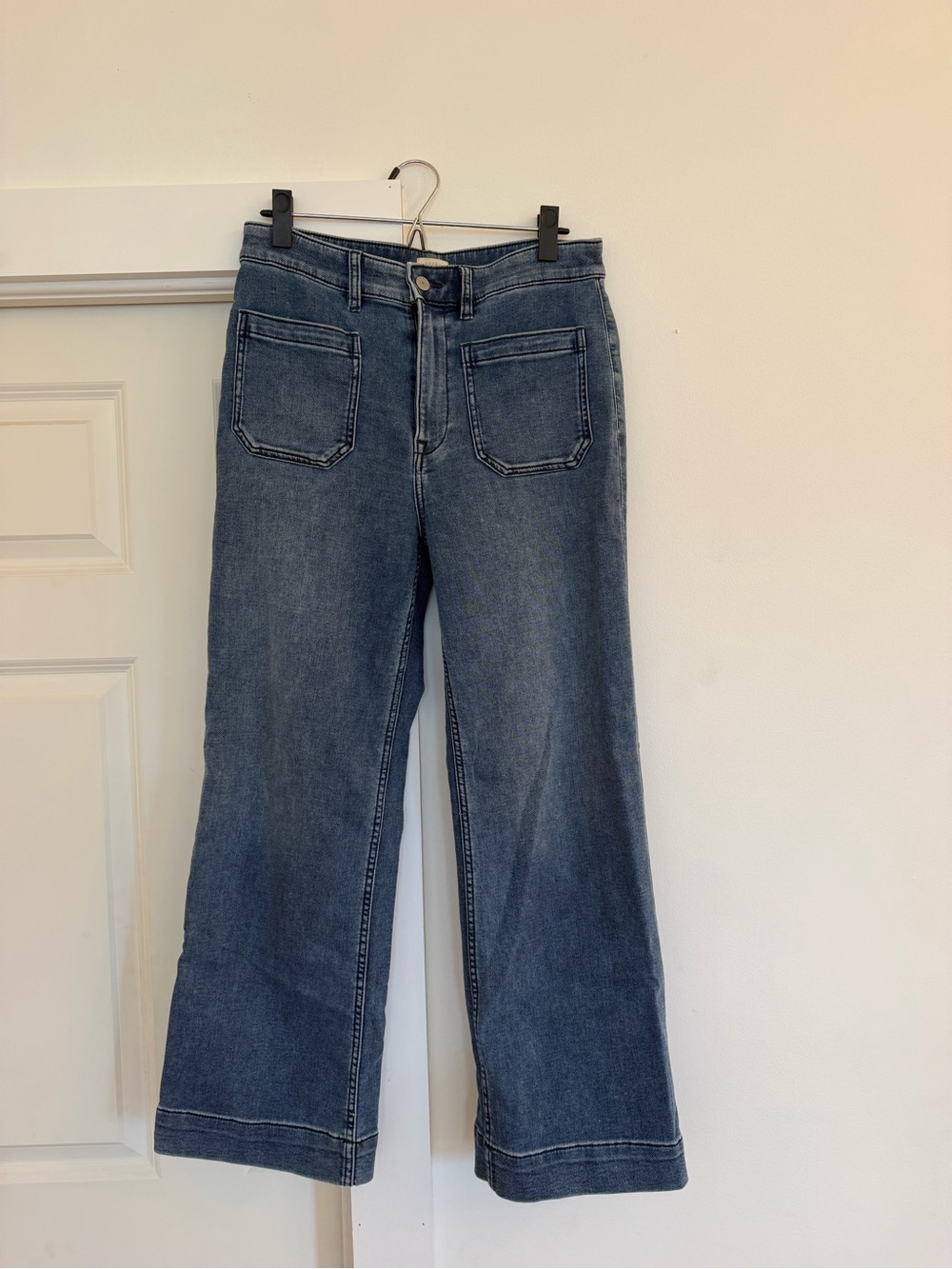 Faherty High-Rise Wide Leg Jeans in Medium Blue Denim Ankle
